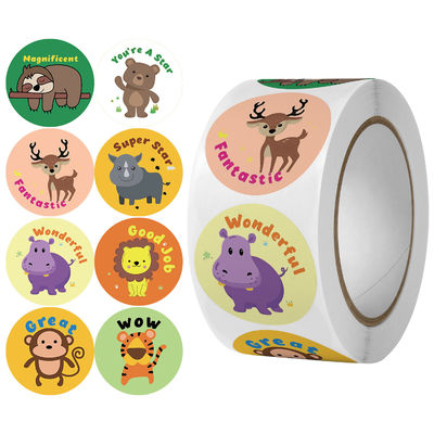 500pcs かわいい動物 ステッカー ありがとう 学校賞品のラベル 丸い自己貼りラベル ロール