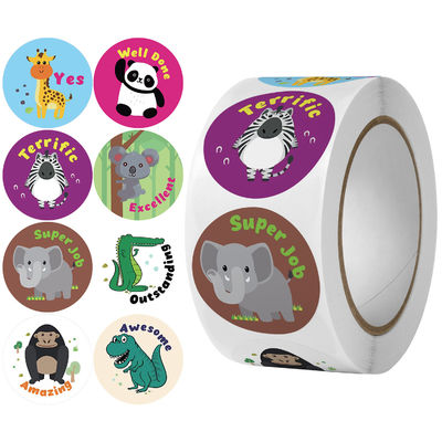 500pcs かわいい動物 ステッカー ありがとう 学校賞品のラベル 丸い自己貼りラベル ロール