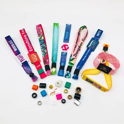 イベントやフェスティバル入場のためのポリエステルサテンファブリックのカスタムロゴ RFID腕帯