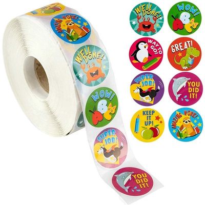 1インチ 25mm 丸いステッカー 500pcs 可愛い動物 学校賞品と教師のためのラベル